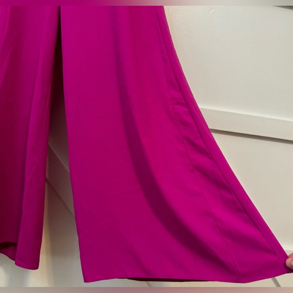 Adam Lippes Long Sleeve Wide Leg Crew Neck Long Jumpsuit Fuschia Pink Sz 14 - Picture 3 of 7